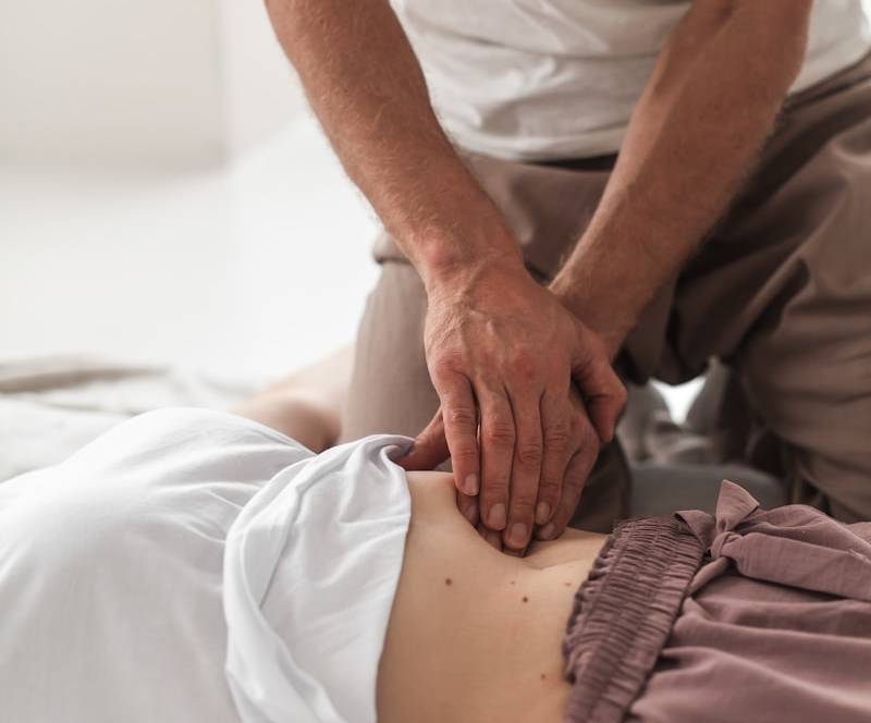 a person holding a person's leg